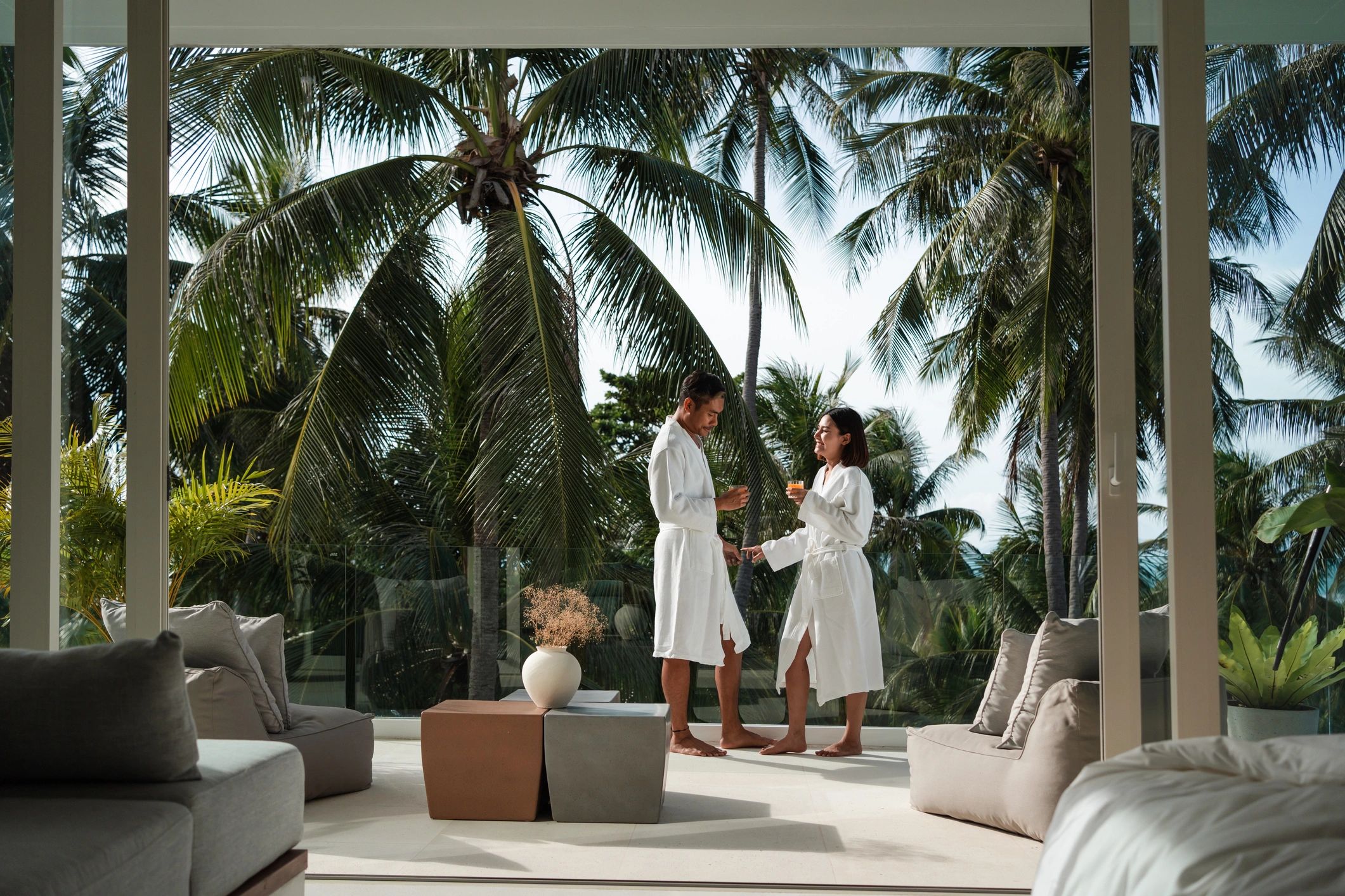 Couple relaxing on a balcony during holiday