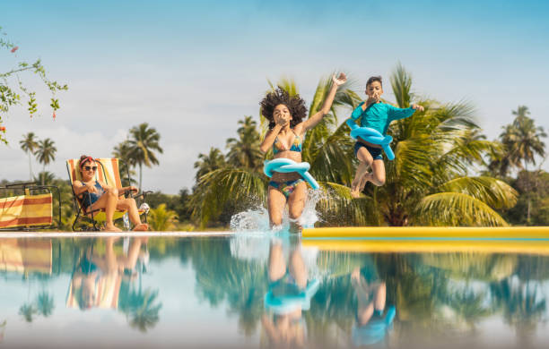 Family enjoying a Caribbean resort pool